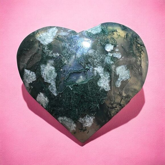 Moss‎ Agate Crystal Heart (#11) - Picture 1 of 10